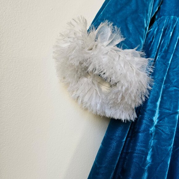 Vintage 60s Mod Blue Velvet Empire Waist Winter Ice Jacket Coat Faux Fur XS - Picture 5 of 10